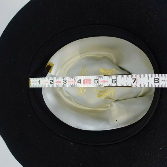 RESISTOL‎ Women Black 100% Wool Fedora Hat XL Strap Gold plated Logo Accent Cozy - Picture 8 of 10